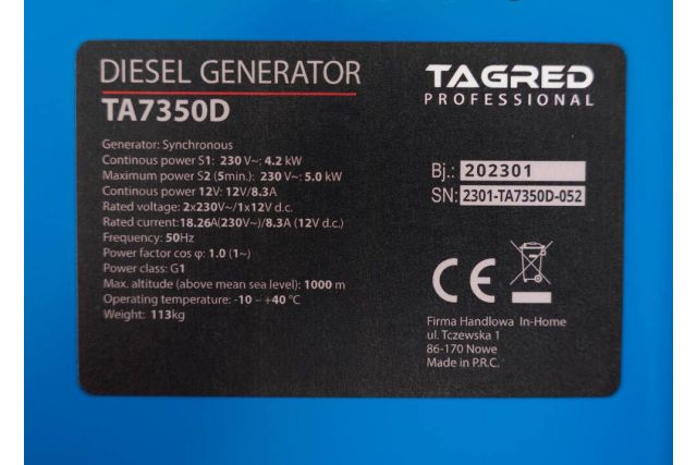 Дизельный генератор TAGRED TA7350D