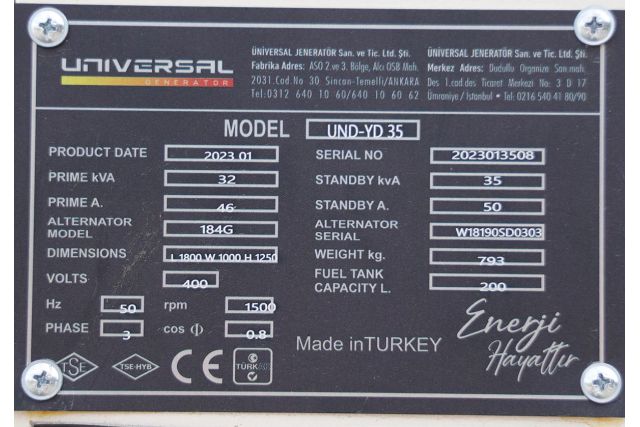 Дизельний генератор UNIVERSAL UND-YD 35 KVA