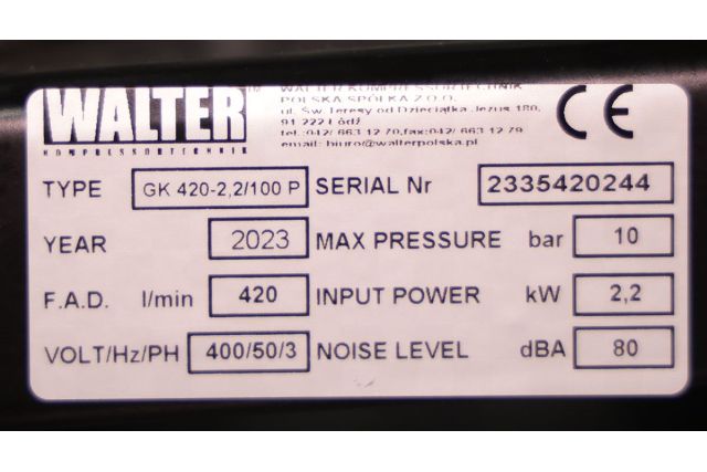 Компресор поршневий WALTER GK 420-2,2/100 P