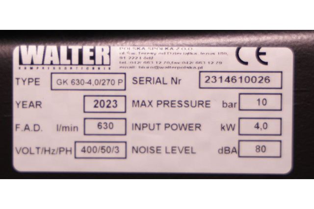 Компрессор поршневой WALTER GK 630-4,0/270 P