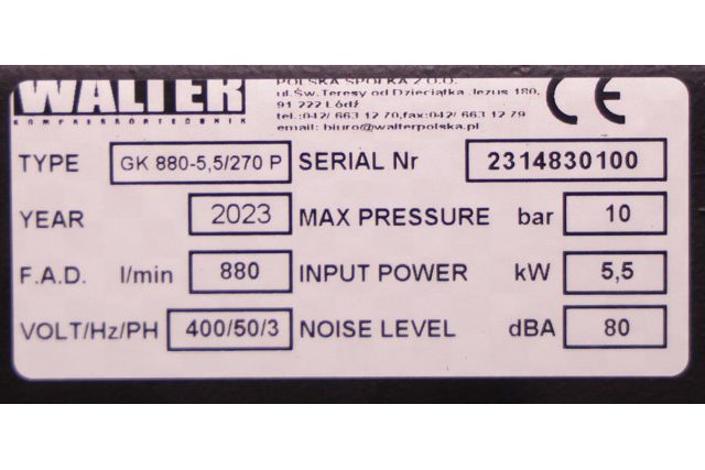 Компресор поршневий WALTER GK 880-5,5/270 P