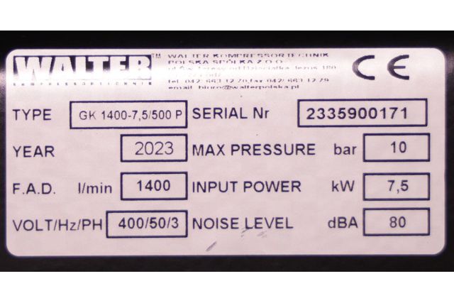 Компресор поршневий WALTER GK 1400-7,5/500 P