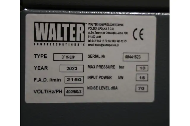 Винтовой компрессор с ременным приводом и инвертором WALTER SF 15 SXP 6