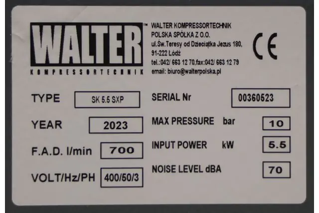 Винтовой компрессор с ременным приводом WALTER SK 5,5 SXP 11