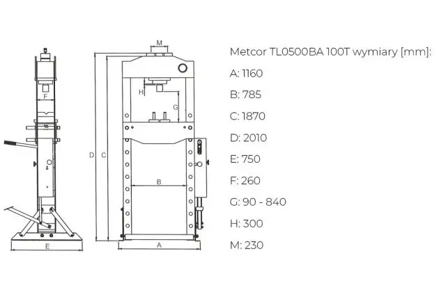 Пневматически-гидравлический пресс METCOR TL0500BA 100 т  9