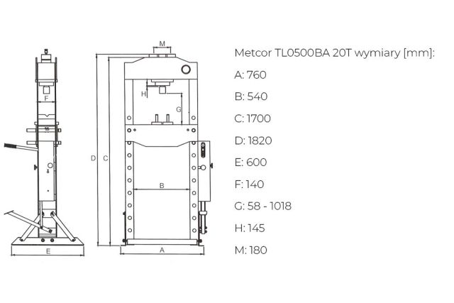 Пневматично-гідравлічний прес METCOR TL0500BA 20 т