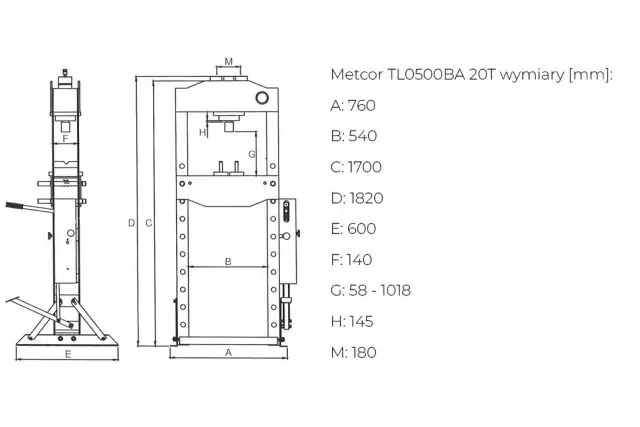 Пневматично-гідравлічний прес METCOR TL0500BA 20 т 7